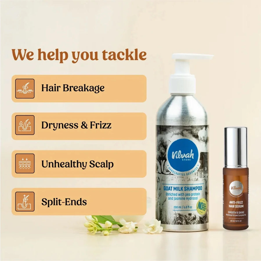 Vilvah Shampoo & Hair Serum Kit – shampoo and serum with hair concerns graphic