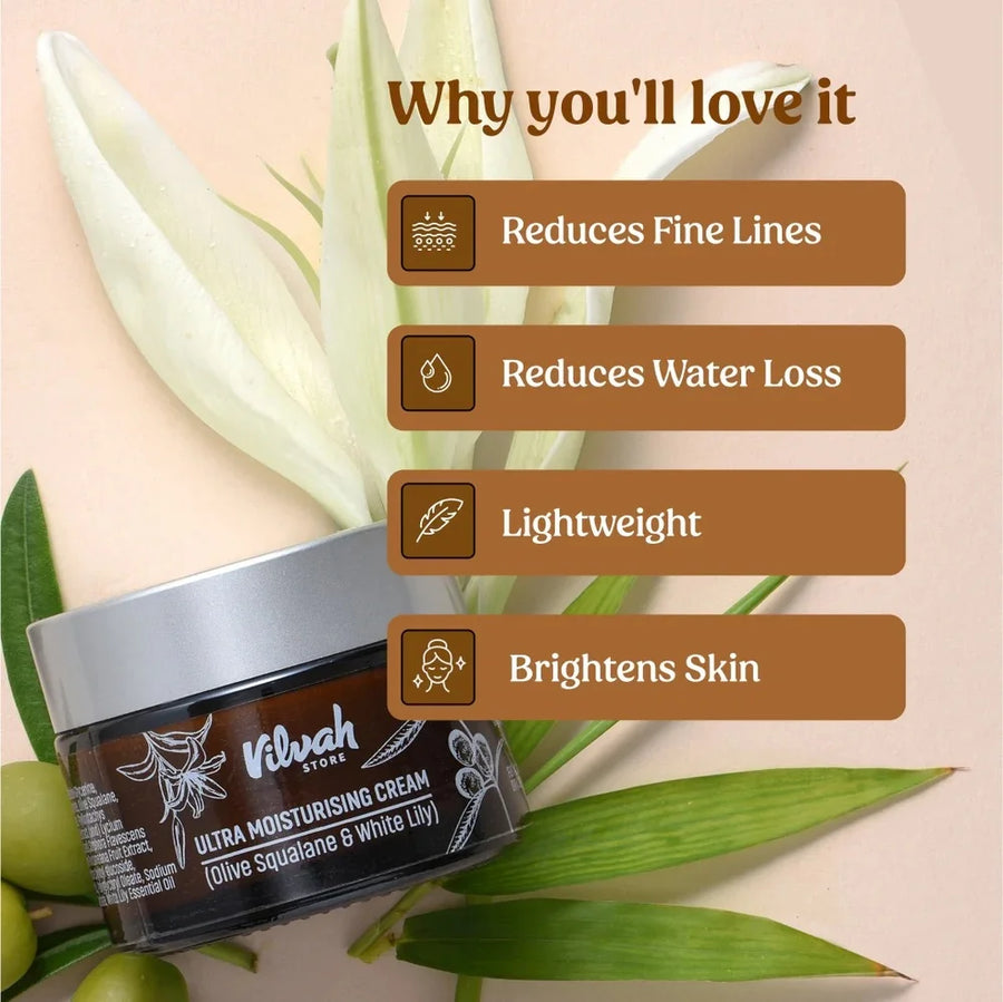Vilvah Ultra Moisturising Cream 50ml – cream jar with lilies, why you'll love it graphic