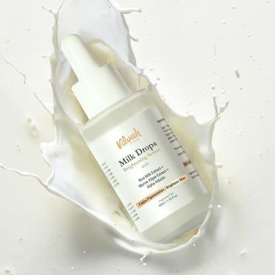 Vilvah Milk Drops Hydrating Serum 40ml – 40 ml dropper bottle in a milk splash