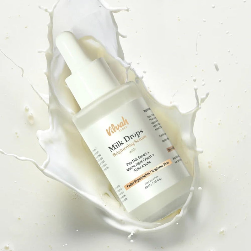 Vilvah Milk Drops Hydrating Serum 40ml – 40 ml dropper bottle in a milk splash