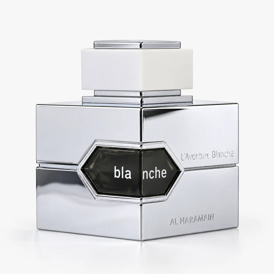 Al Haramain L’Aventure Blanche Eau de Parfum 100ml – silver bottle, front view on a white background