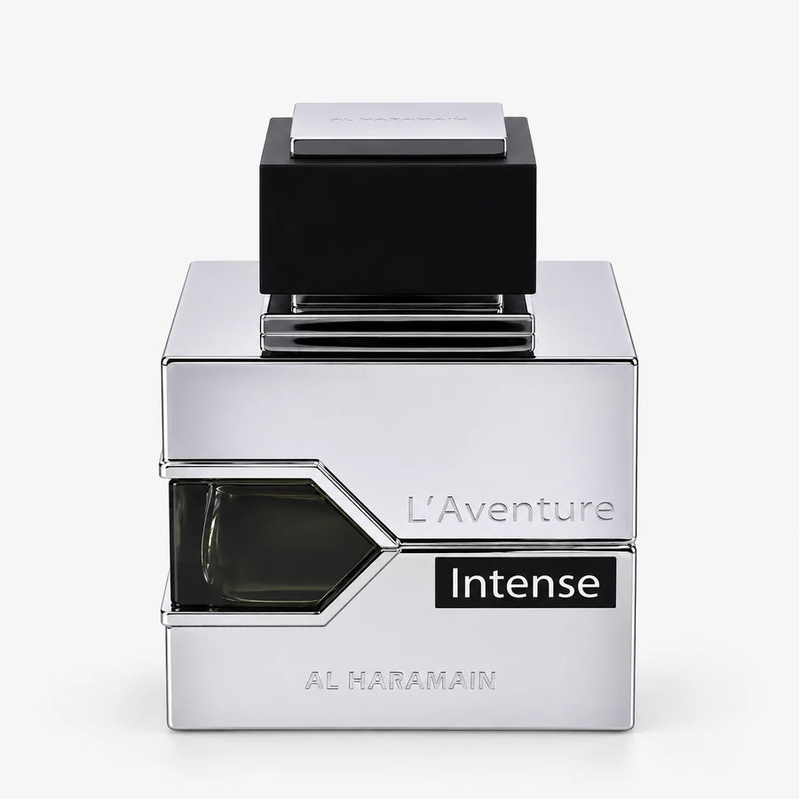 Al Haramain L’Aventure Intense Eau de Parfum 100ml – silver bottle, front view on a white background