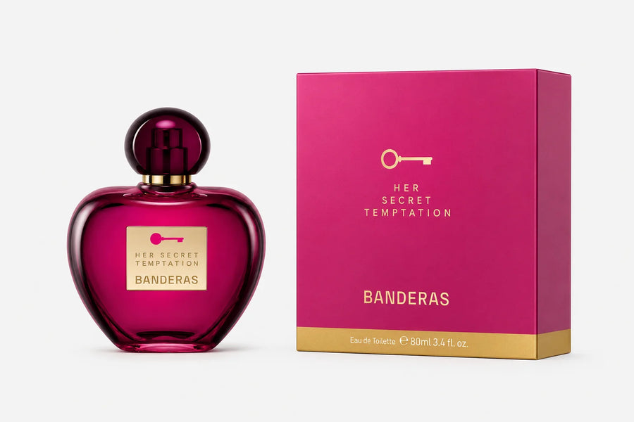 Antonio Banderas Her Secret Temptation Eau de Toilette 80ml – bottle beside its pink box