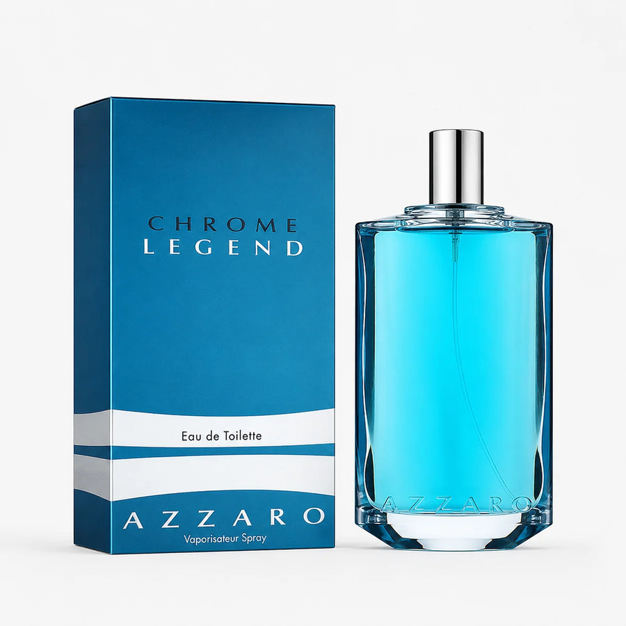 Azzaro Chrome Legend Eau de Toilette 125ml – bottle beside its blue box