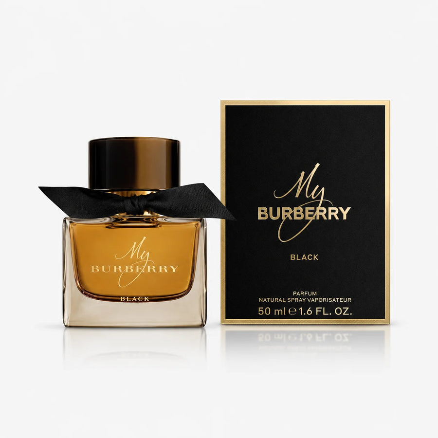 Burberry My Burberry Black Parfum 50ml – bottle beside its black 50 ml Parfum box