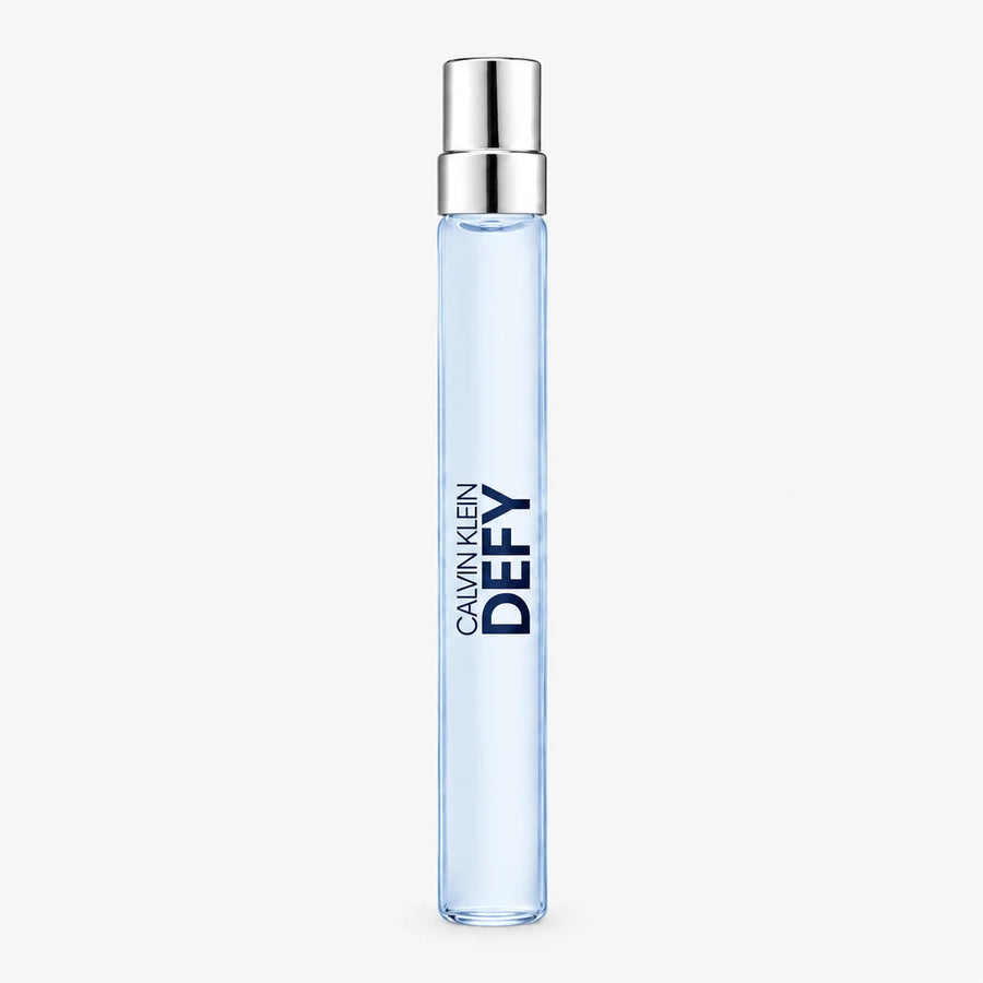 Calvin Klein Defy Eau de Parfum 10ml Miniature – 10 ml light blue travel spray, front view