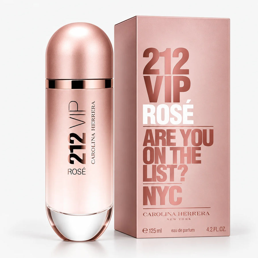 Carolina Herrera 212 VIP Rosé Eau de Parfum 125ml – bottle beside its pink box