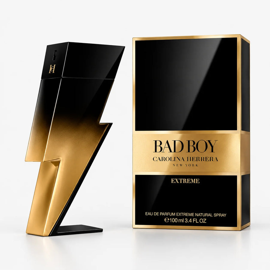 Carolina Herrera Bad Boy Extreme Eau de Parfum – bottle beside its black and gold box