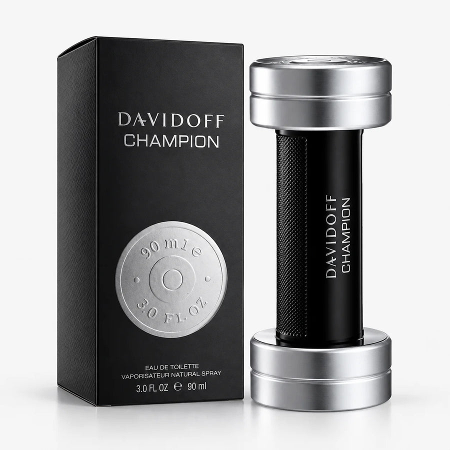Davidoff Champion Eau de Toilette 90ml – bottle beside its black box