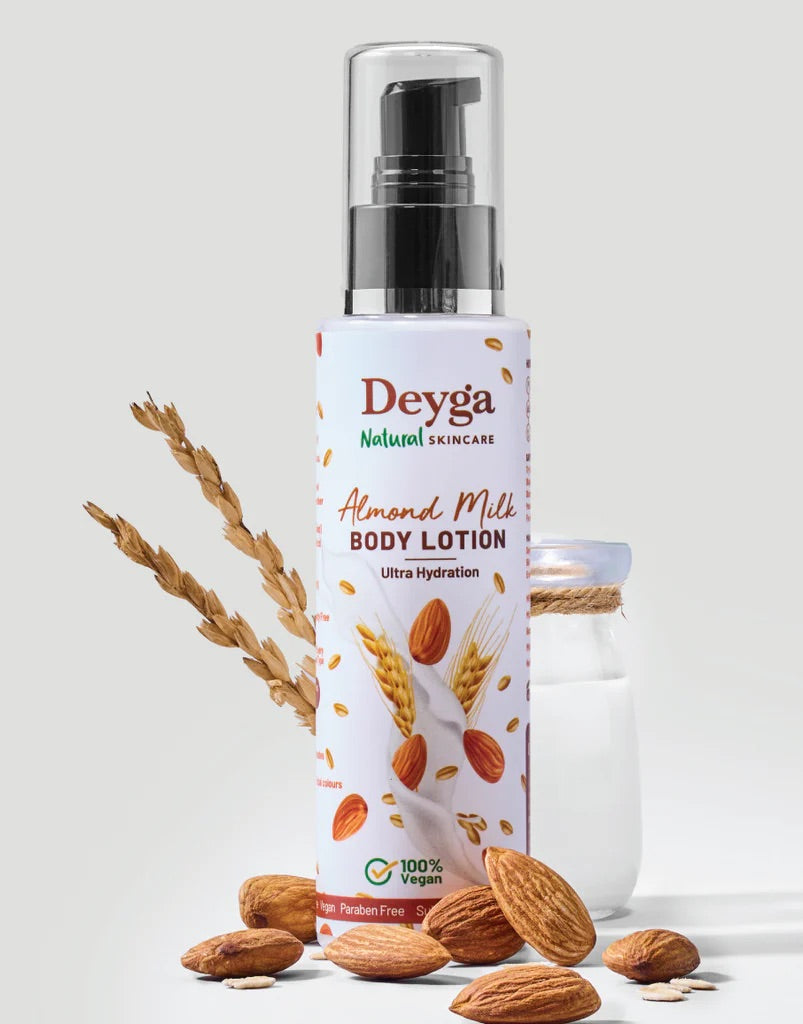 Deyga Almond Milk Body Lotion 100 ml – bottle with almonds