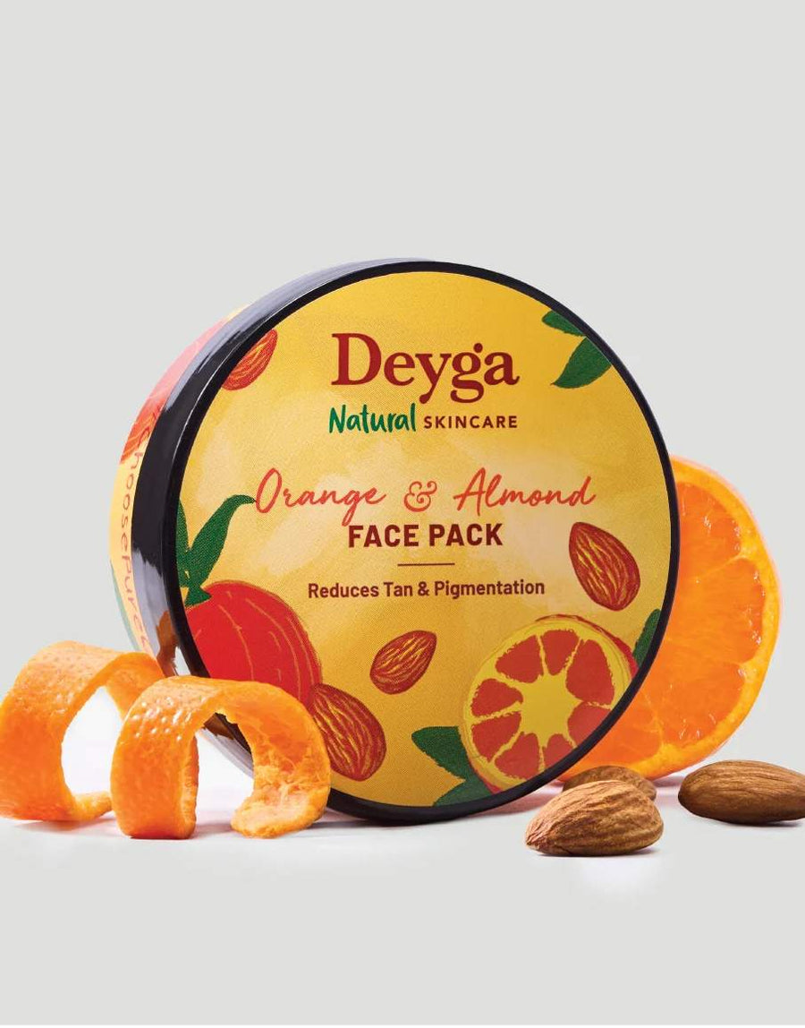 Deyga Orange & Almond Face Pack Powder 100G – jar with oranges and almonds