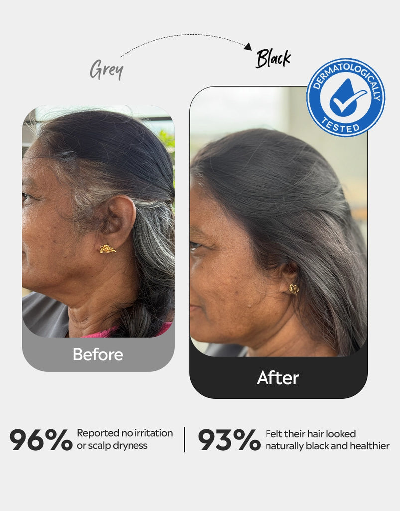 Deyga Plant Based Hair Color – Black – customer before-and-after photo