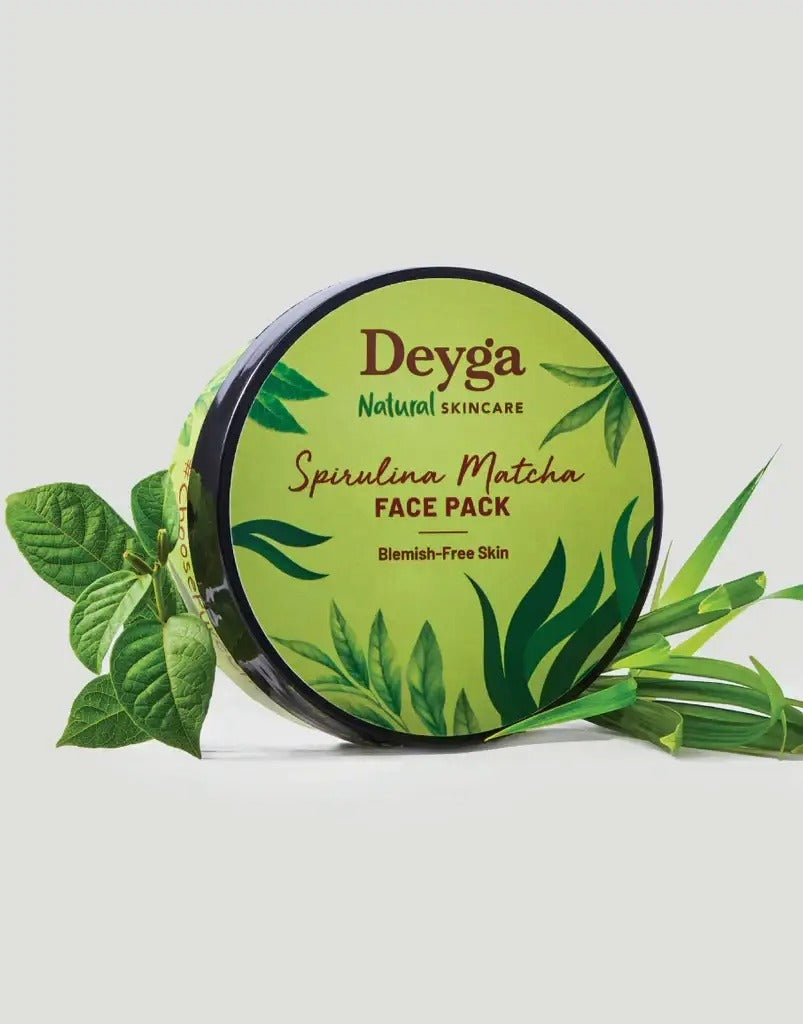 Deyga Spirulina Matcha Face Pack 150G – tin with fresh leaves