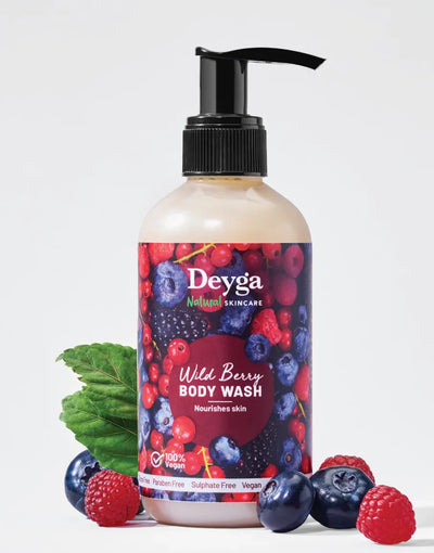 Deyga Wild Berry Body Wash 220ml – pump bottle with berries