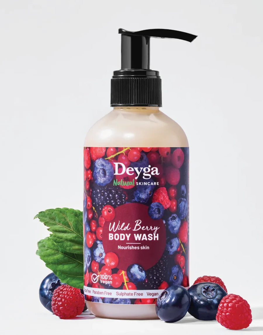 Deyga Wild Berry Body Wash 220ml – pump bottle with berries