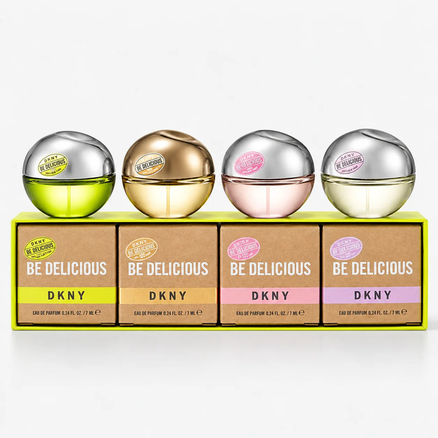 DKNY Women’s Miniature Eau de Parfum Set 4x7ml – miniatures on top of their kraft boxes