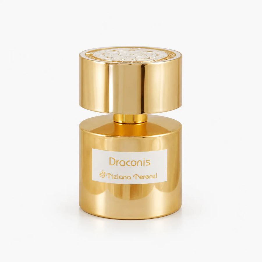 Draconis Extrait de Parfum 100ml – gold bottle with white label, front view