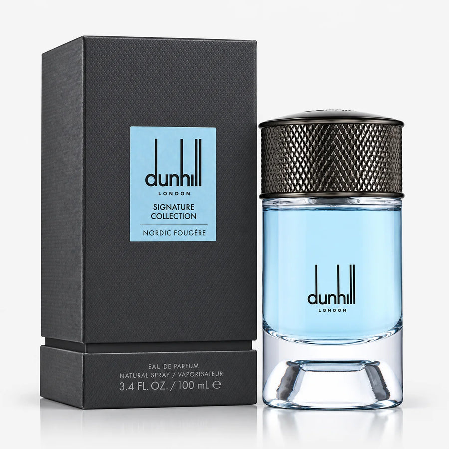 Dunhill Signature Collection Nordic Fougère Eau de Parfum 100ml – bottle beside its black Signature Collection box