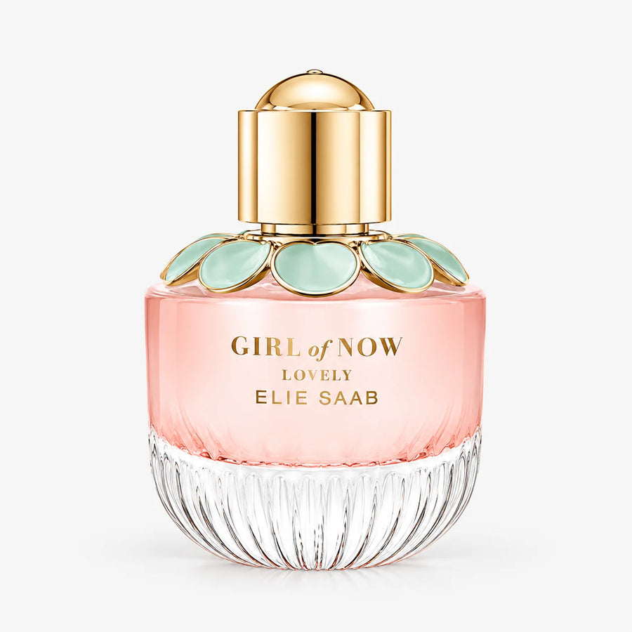 Elie Saab Girl of Now Lovely Eau de Parfum Gift Set 50ml + Body Lotion 75ml – pink bottle with mint petal collar, front view