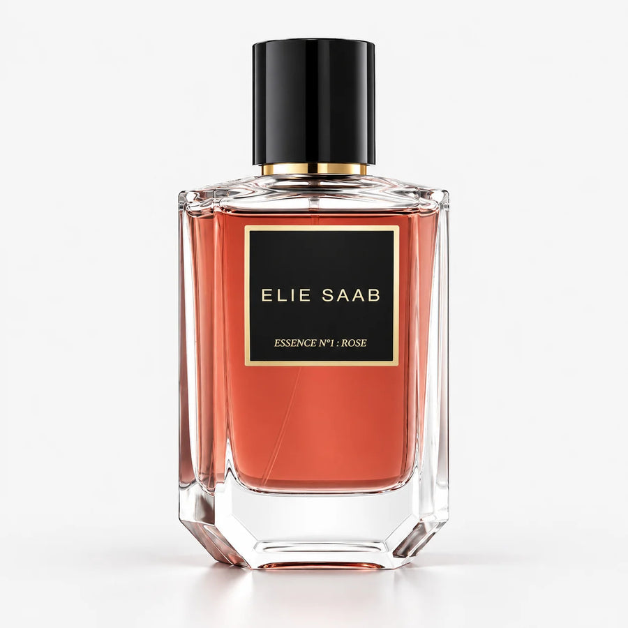 Elie Saab La Collection des Essences No. 1 Rose Eau de Parfum 100ml – red-tinted bottle with black cap, front view