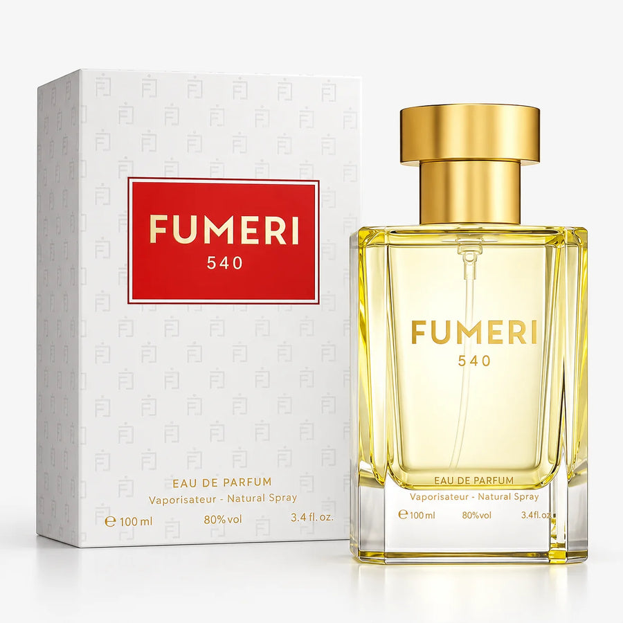 Fumeri 540 Unisex Eau De Parfum 100ML – 100 ml bottle beside its white and red box