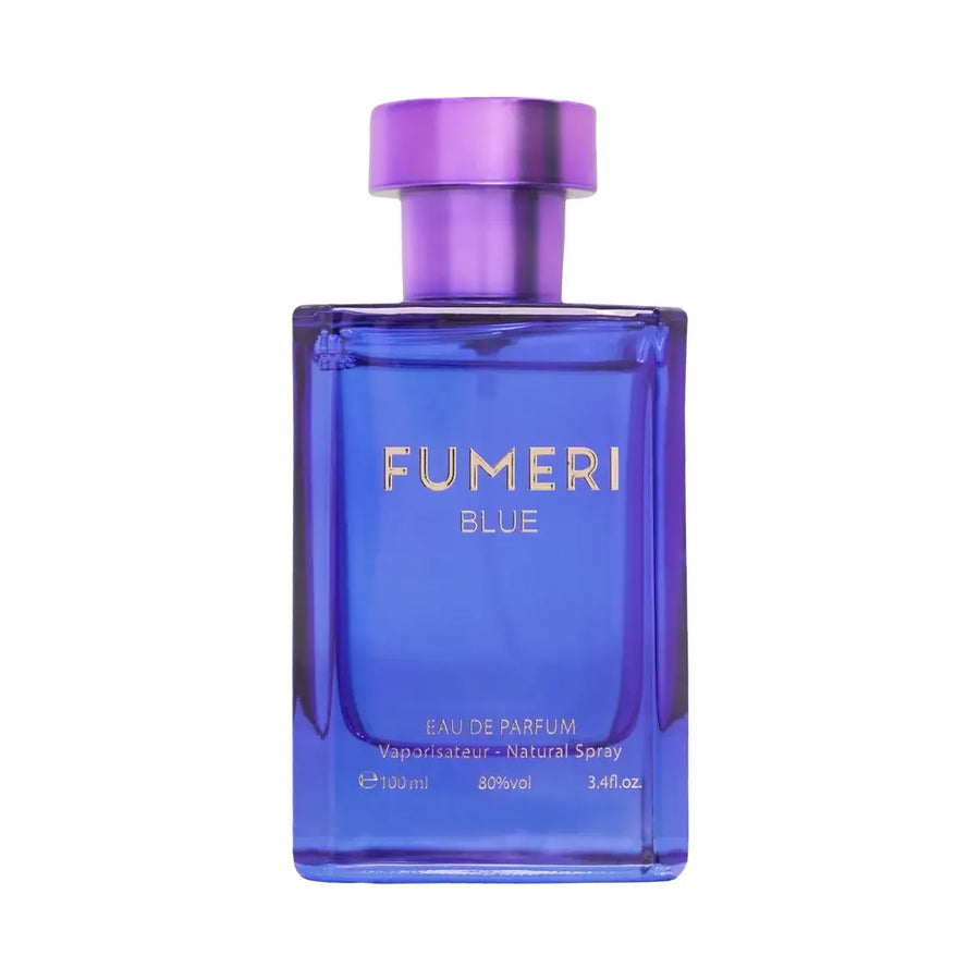 Fumeri Blue For Men EDP 100ML – blue glass bottle with purple cap, front view