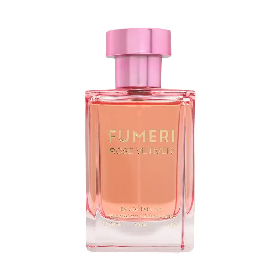 Fumeri Rose Vetiver For Women Eau De Parfum 100ML – pink glass bottle, front view