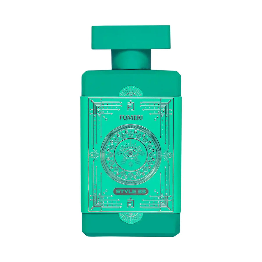 Fumeri Style 33 Unisex Eau De Parfum 100ML – turquoise bottle with detailing, front view