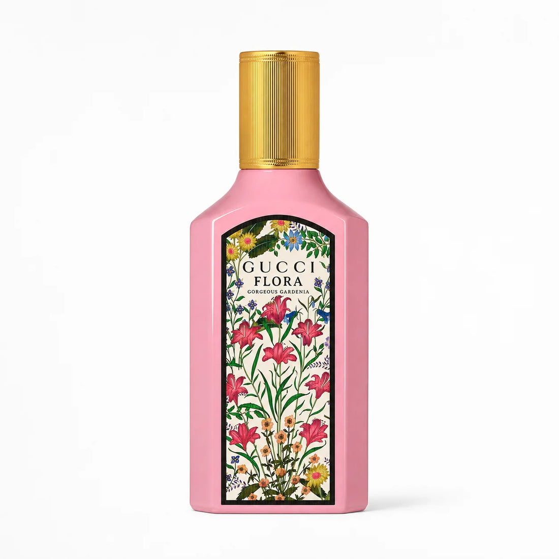 Gucci Flora Gorgeous Gardenia Eau de Parfum 50ml – pink bottle, front view on a white background