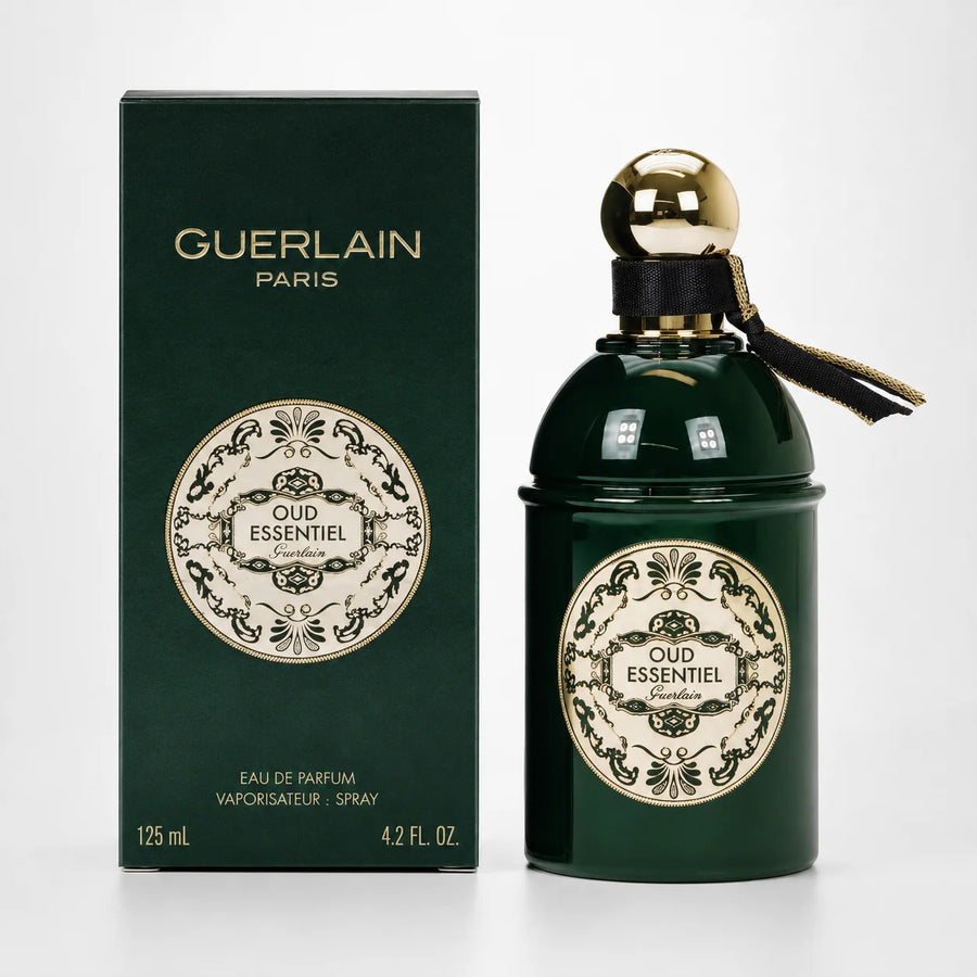 Guerlain Oud Essentiel Eau de Parfum 125ml – bottle beside its green box