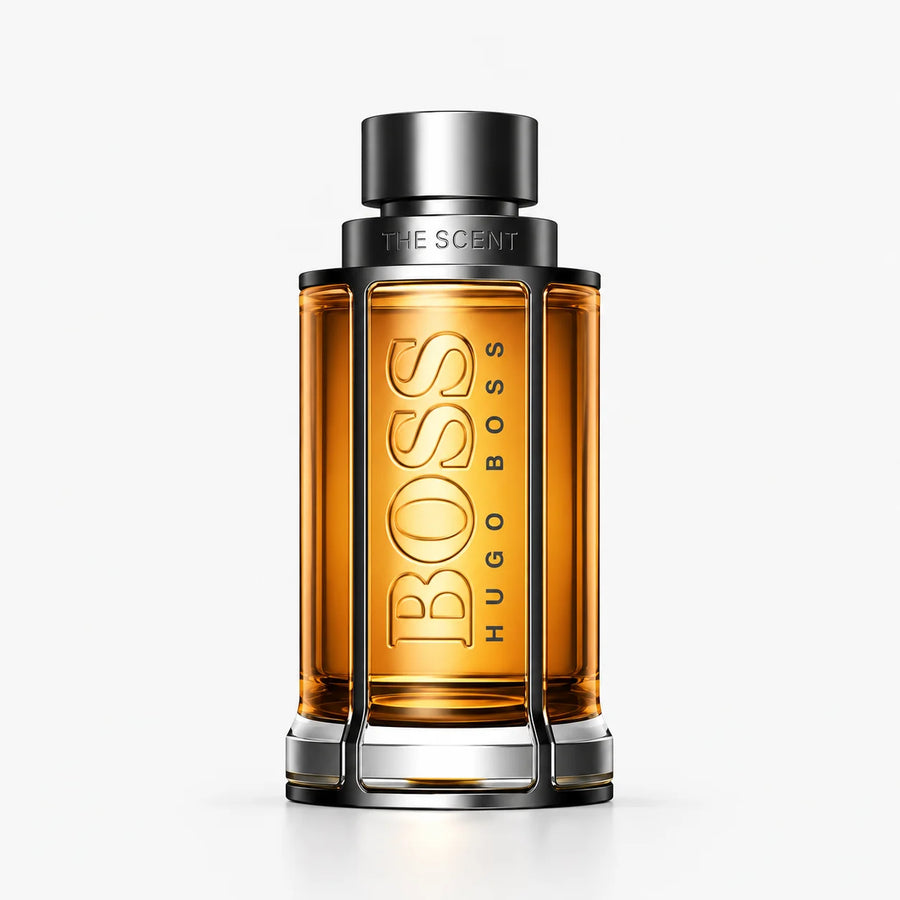 Hugo Boss BOSS The Scent Eau de Toilette 100ml Tester – amber bottle with grey cap, front view
