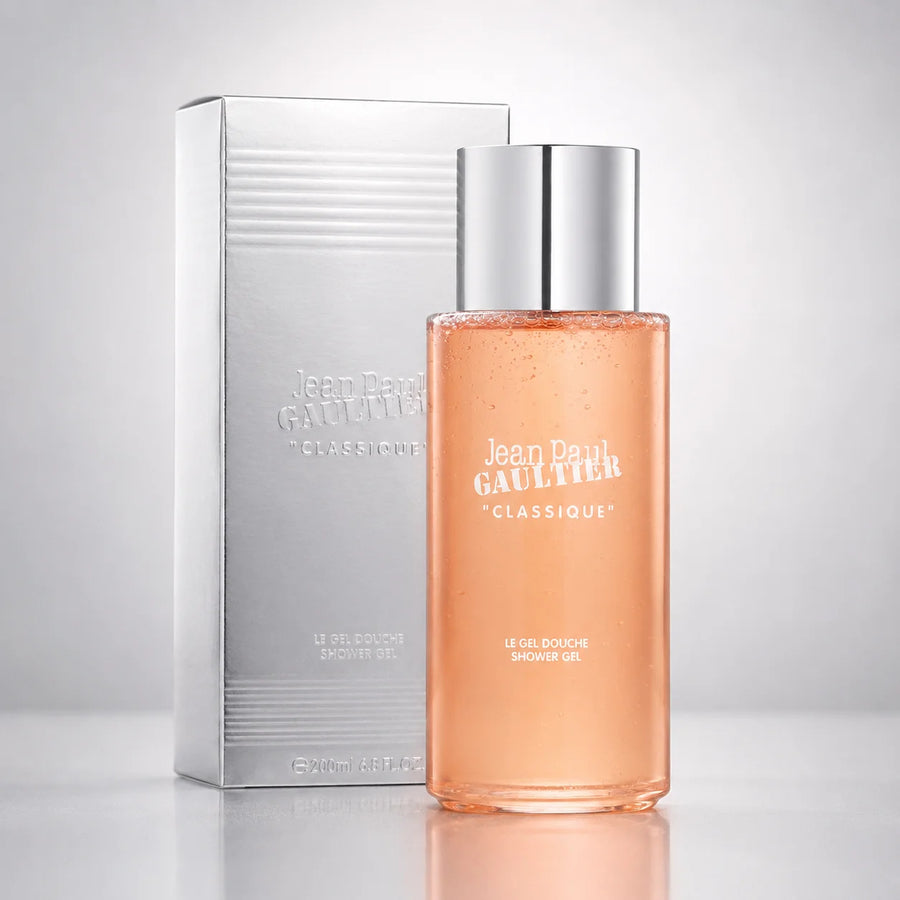 Jean Paul Gaultier Classique Perfumed Shower Gel 200ml – shower gel bottle and silver box