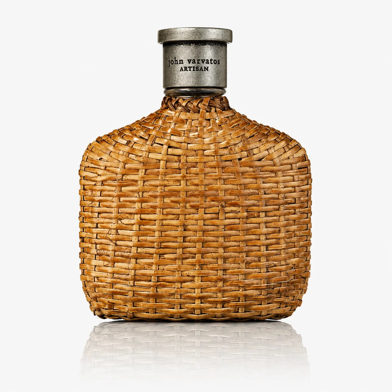 John Varvatos Artisan Eau de Toilette 75ml – woven wicker-wrapped bottle, front view