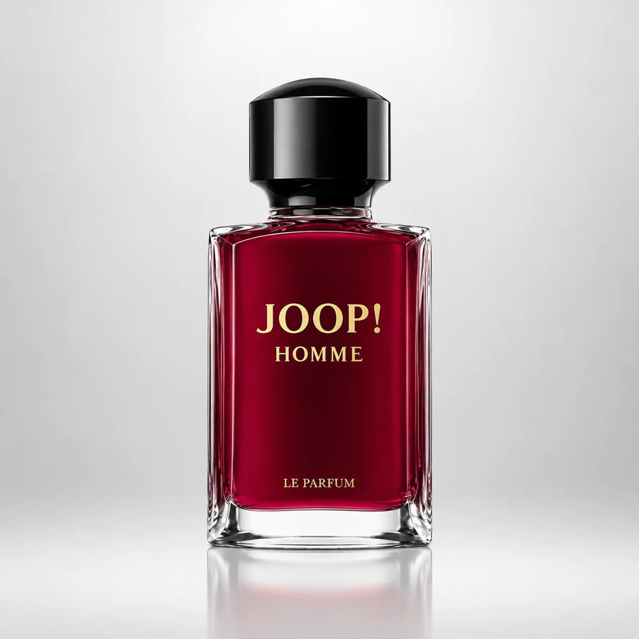 Joop! Homme Le Parfum 75ml – dark red bottle, front view on a light background