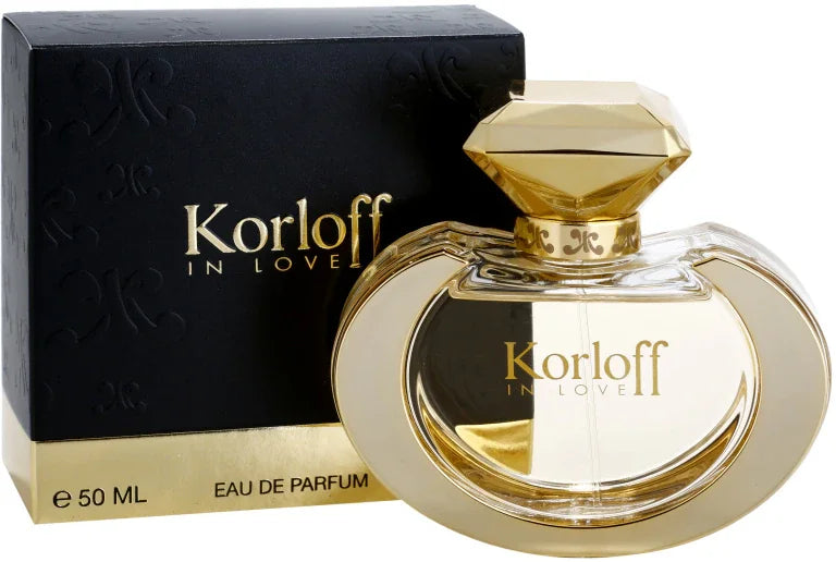 Korloff In Love Eau De Parfum 100ML – bottle beside its black and gold box