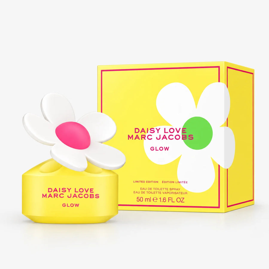Marc Jacobs Daisy Love Glow Limited Edition Eau de Toilette 50ml – 50 ml bottle beside its limited edition box
