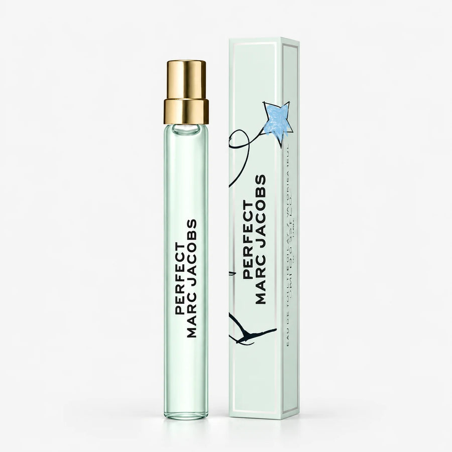 Marc Jacobs Perfect Eau de Toilette 10ml Miniature – travel spray beside its mint box