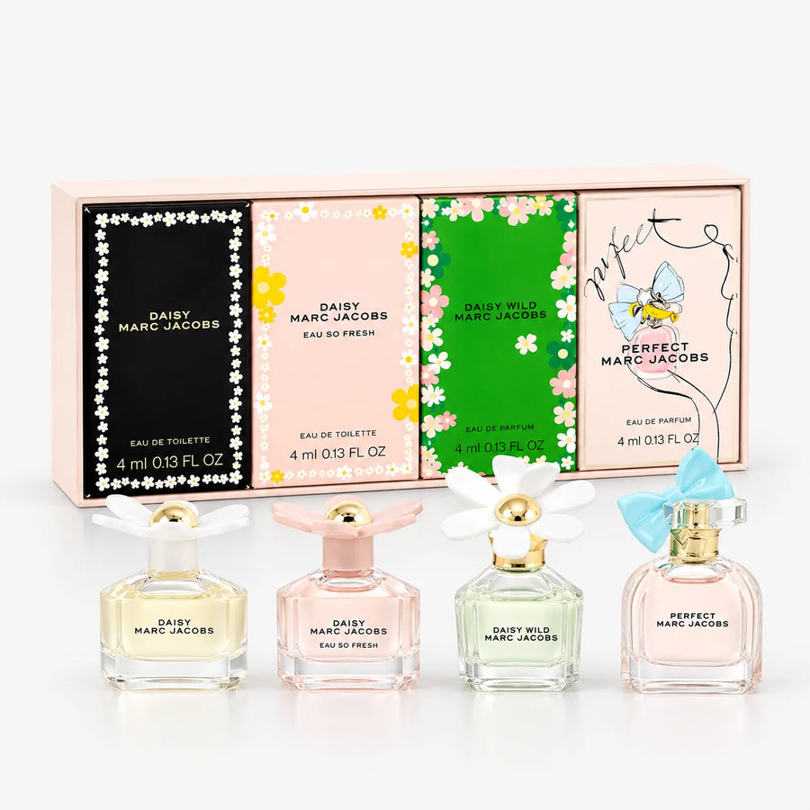 Marc Jacobs Women’s Miniature Fragrance Gift Set 2025 – four 4 ml miniatures in front of their boxes
