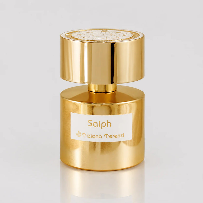 Saiph Extrait de Parfum 100ml – gold bottle with white label, front view