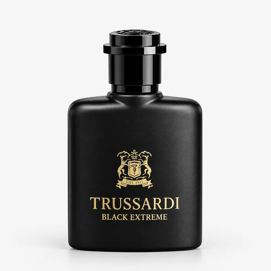 Trussardi Black Extreme Eau de Toilette 7ml Miniature – black bottle with gold crest, front view