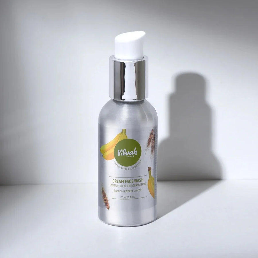 Vilvah Fragrance-Free Cream Face Wash 100ml – aluminium pump bottle of cream face wash