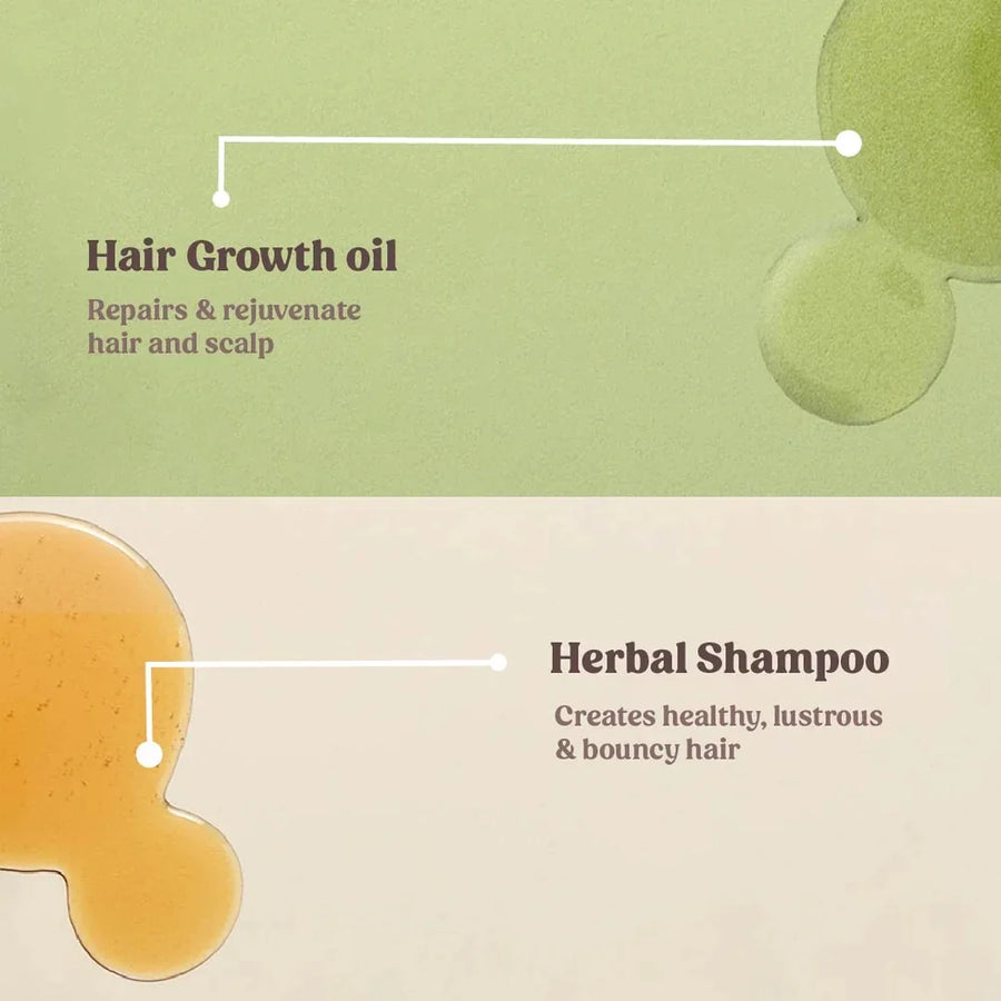 Vilvah Hairfall Control Kit – what each item does: hair oil and herbal shampoo