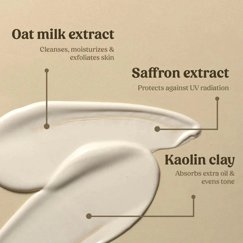 Vilvah Milk Mud Mask 50ml – ingredients: oat milk extract, saffron extract and kaolin clay
