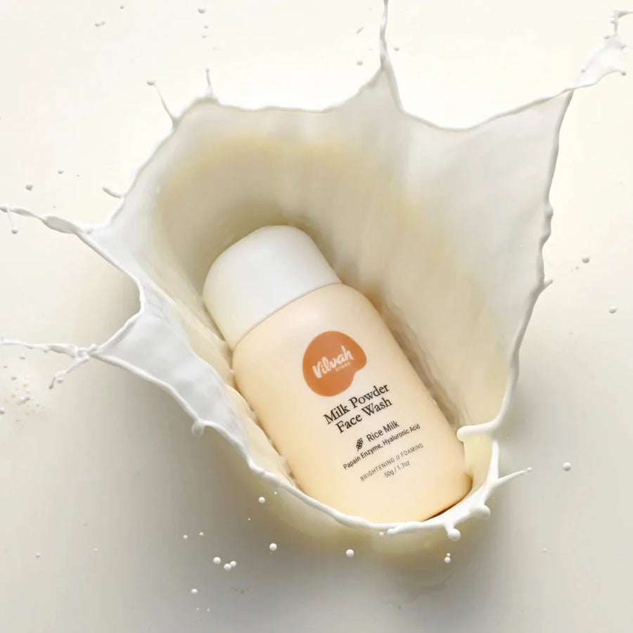 Vilvah Milk Powder Face Wash 50g – powder face wash bottle in a splash of milk