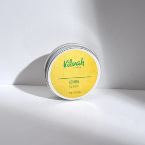 Vilvah Natural Lemon Lip Balm 10g – round tin with yellow lemon label on white