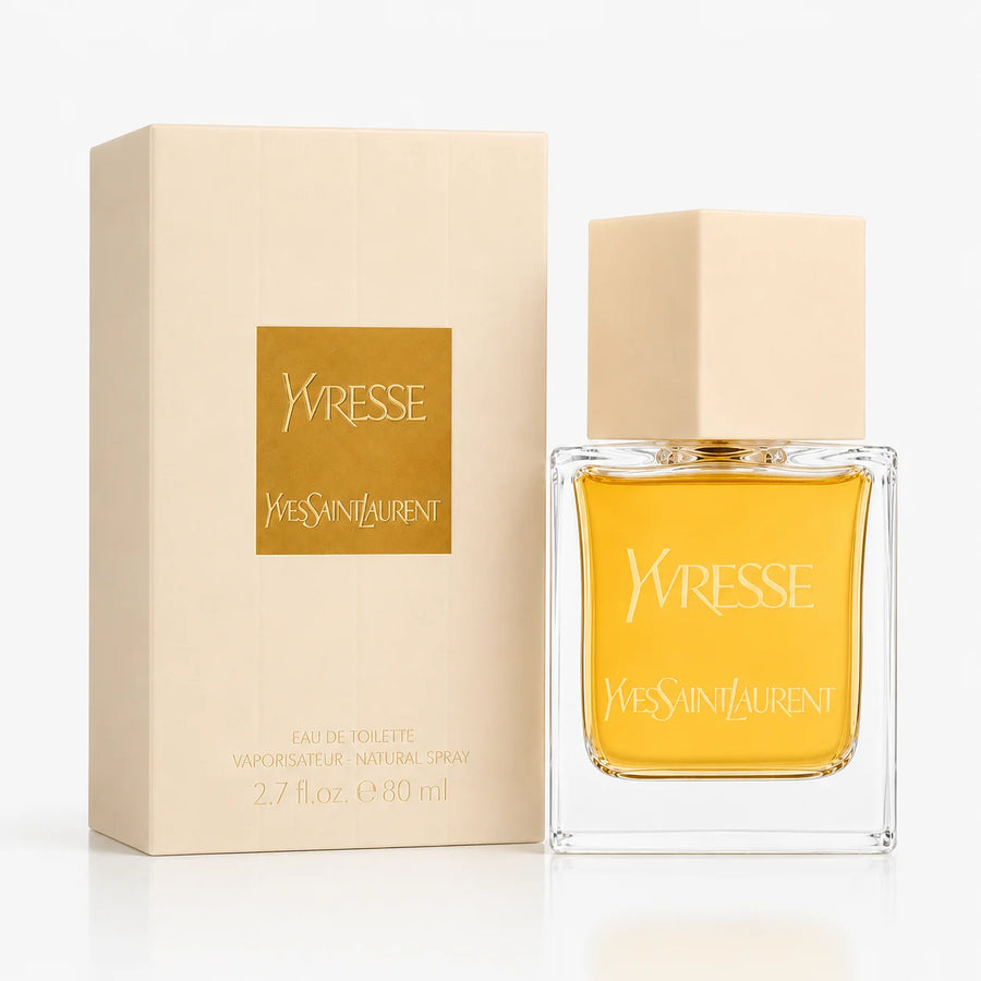 Yves Saint Laurent Yvresse Eau de Toilette (W) 80ml – bottle beside its cream box marked 80 ml